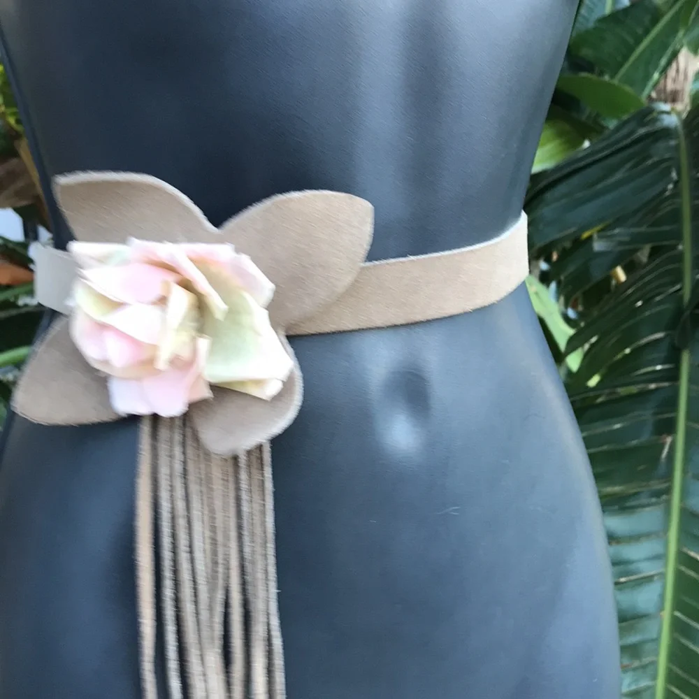 rose Floral suede fringe festival belt