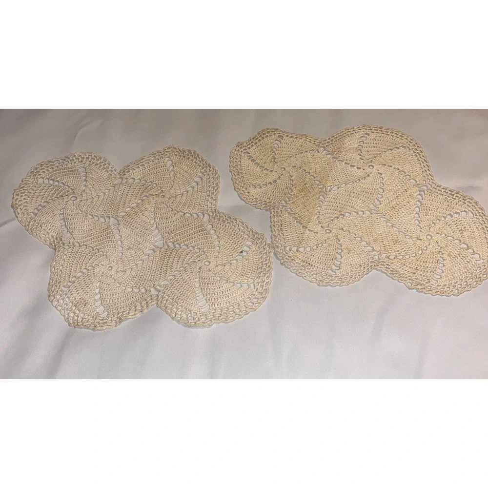 vintage lace doilies lot‎ of 2 , Coffee Stained, estate find