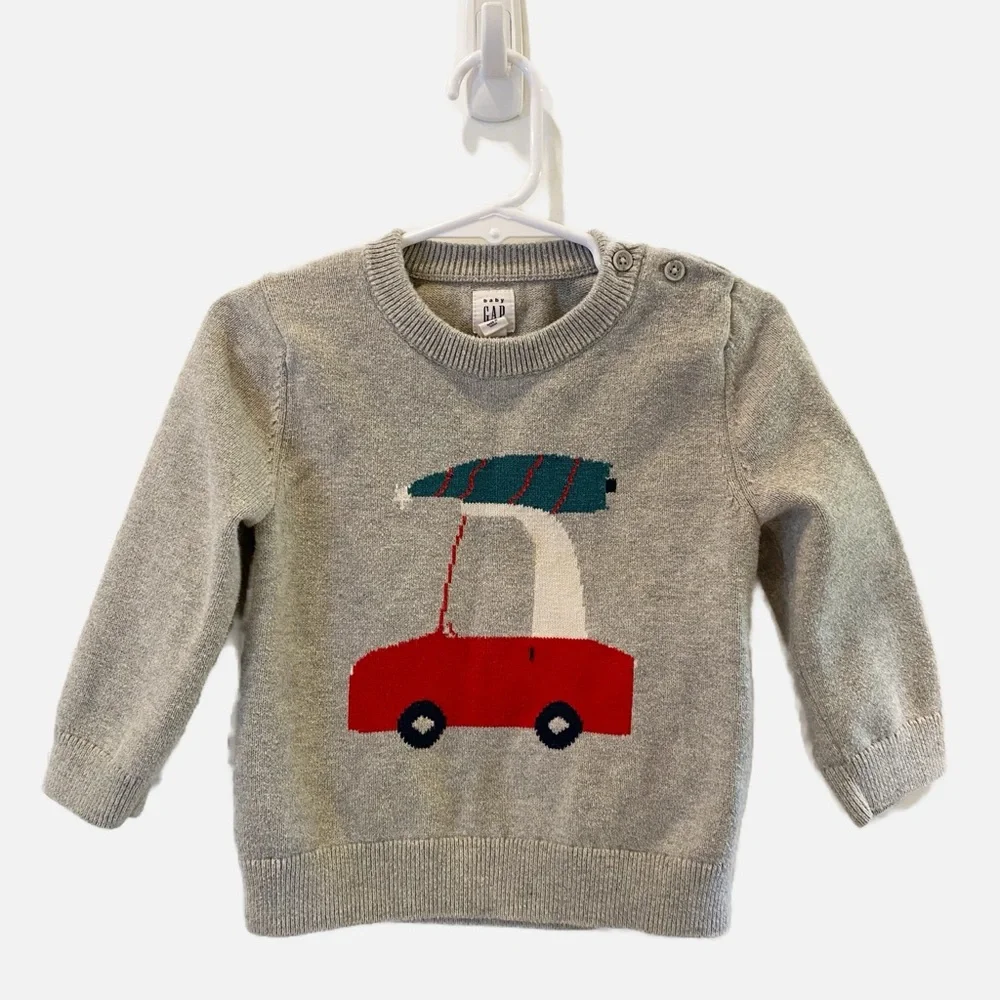 GAP Iconic Sweater with Christmas Tree on Car - 18-24m