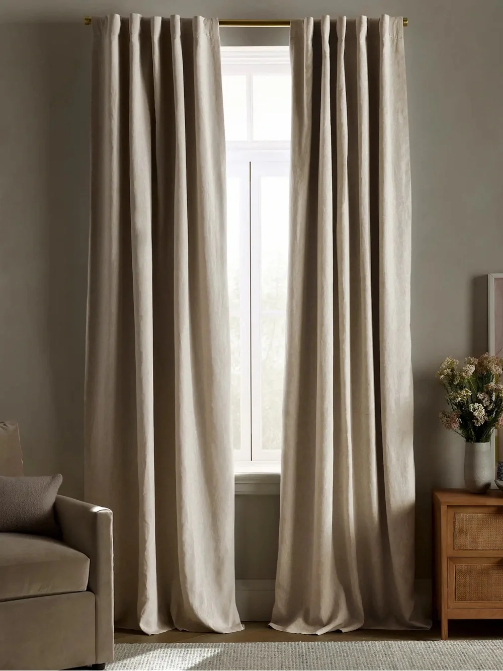 NWT QUINCE Set Of 2 48x96 European Linen True Blackout Curtains Flax 0783