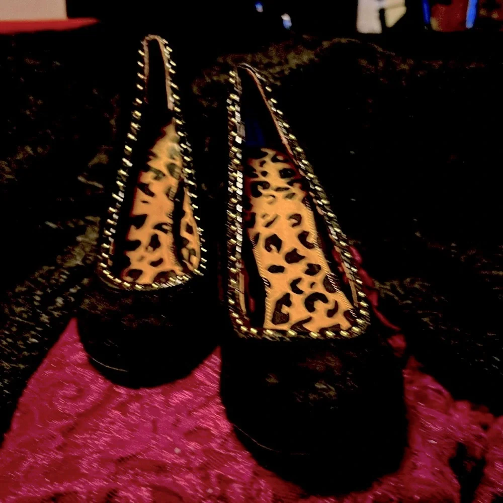 Jessica Simpson heels/wedges. Black suede with beautiful gold rivets. Size 5 1/2