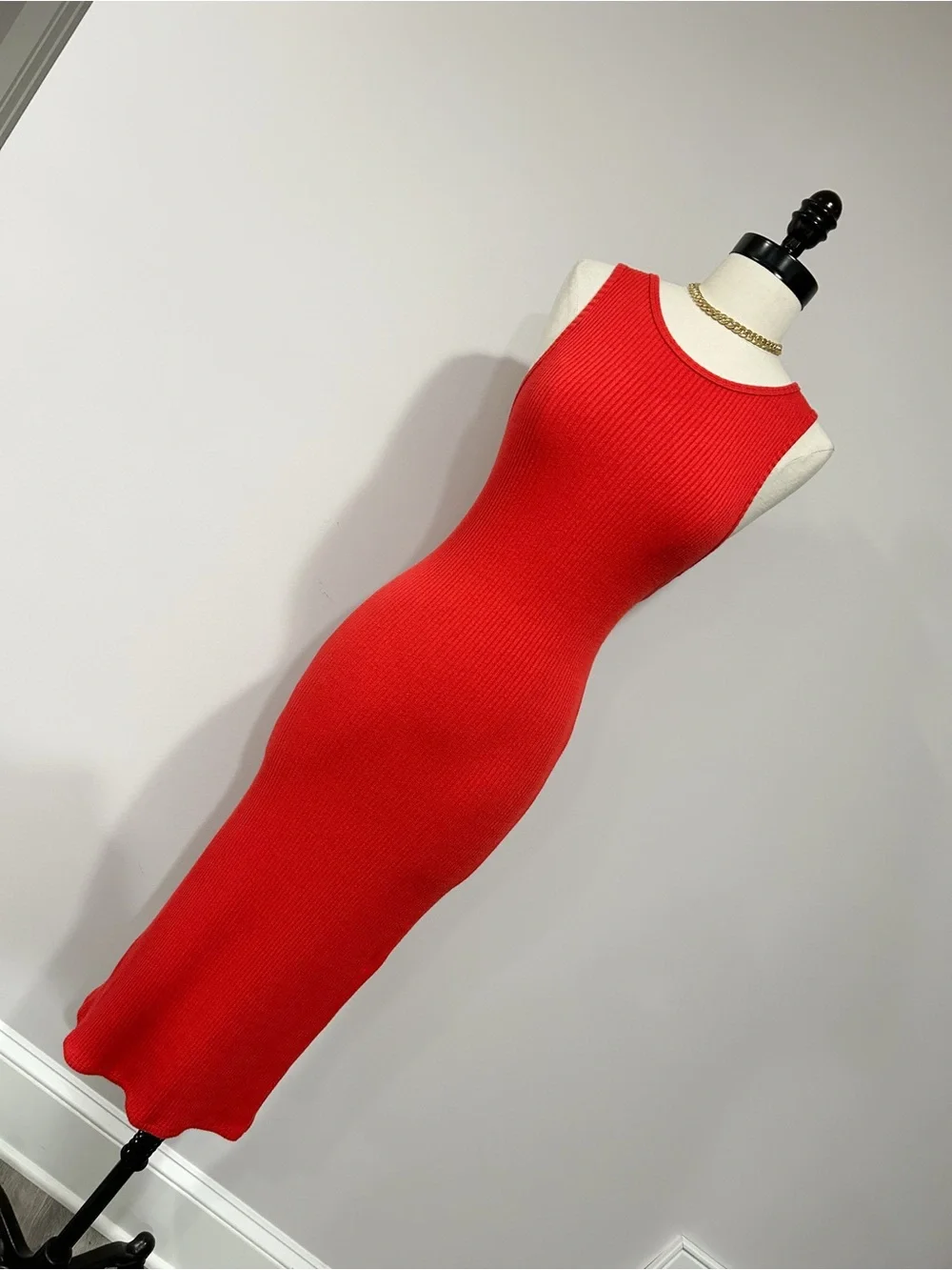 J. Crew Vibrant Red Ribbed Sleeveless Midi Dress