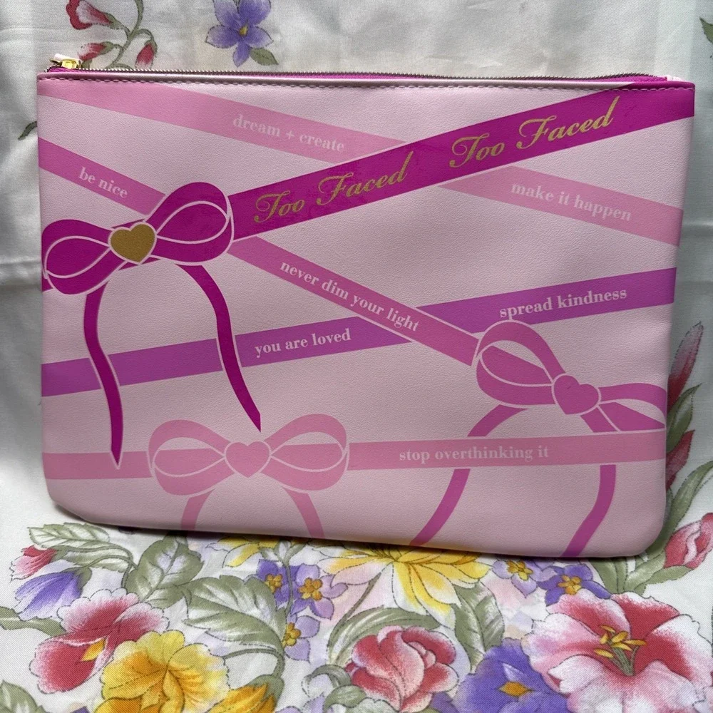 Too Faced Pink Makeup Bag Cosmetic‎ Pouch Inspirational Quotes 8x11