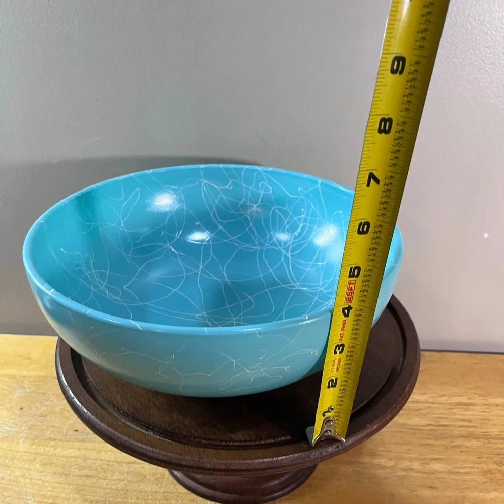 Vtg Hazel Atlas Turquoise Spaghetti Drizzle Milk Glass Mixing Bowl 10