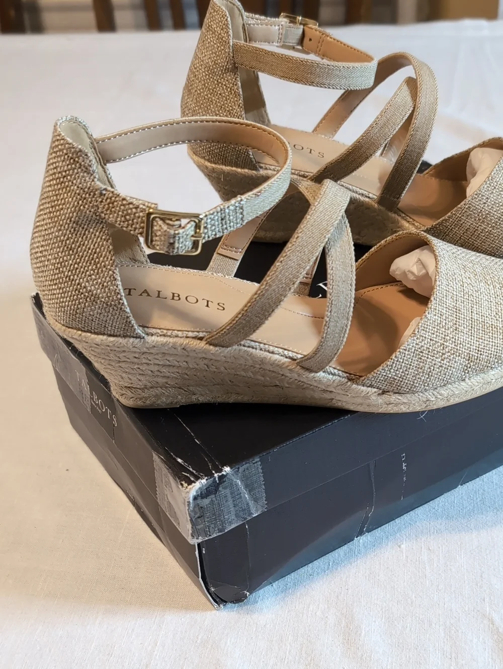 Talbots Natural Tan Espadrille Ankle-Strap Wedge Sandals. Sz 9 NIB