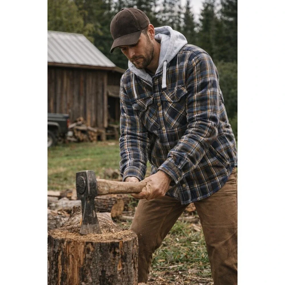 Legendary Whitetails MD Hooded Flannel Jacket Sherpa Lined Elbow Patch Workwear