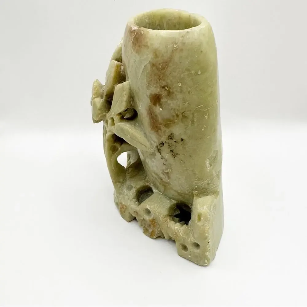 Vintage Chinese Soapstone Carved Floral Miniature Pen Holder Bud Vase home decor