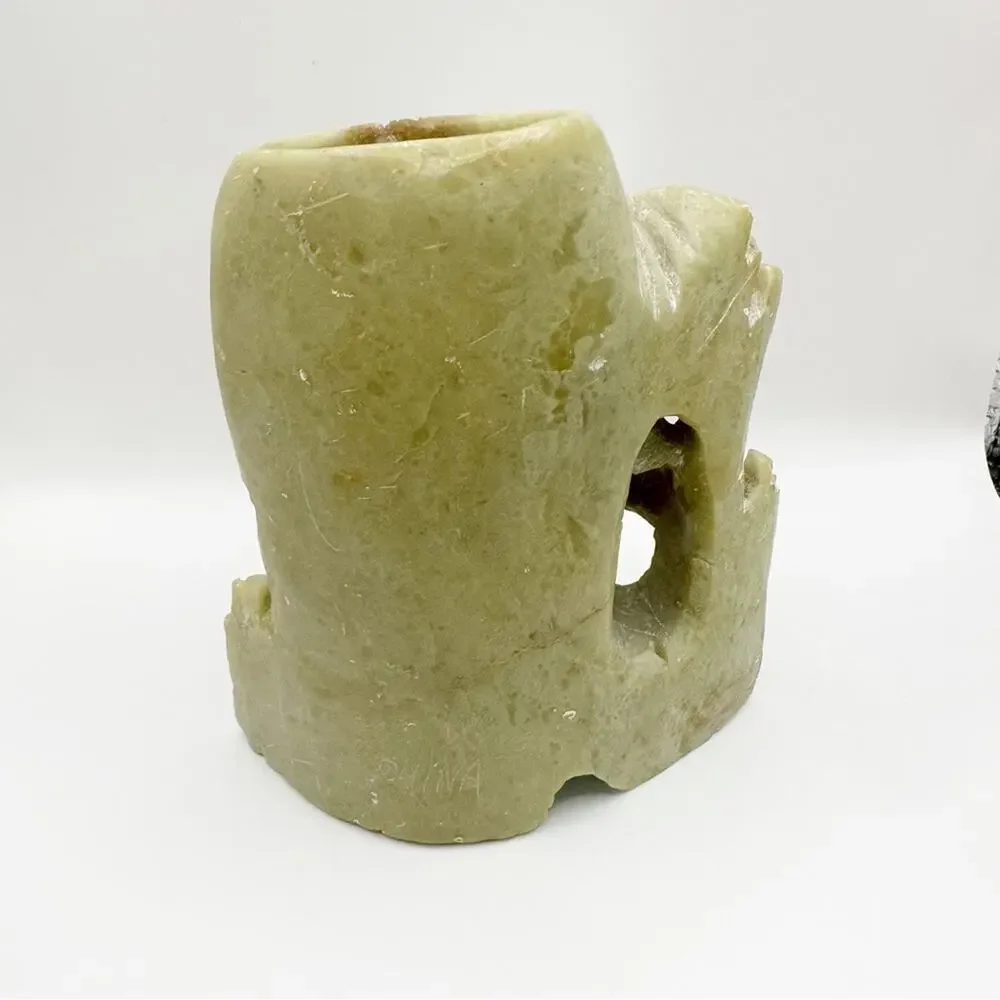Vintage Chinese Soapstone Carved Floral Miniature Pen Holder Bud Vase home decor