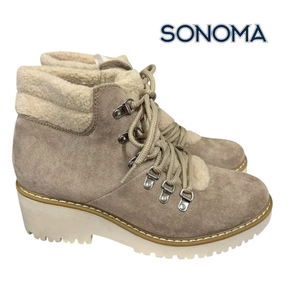 Sonoma Goods For Life Ortholite Eco Women's Taupe Suede Ankle Boots Booties 9
