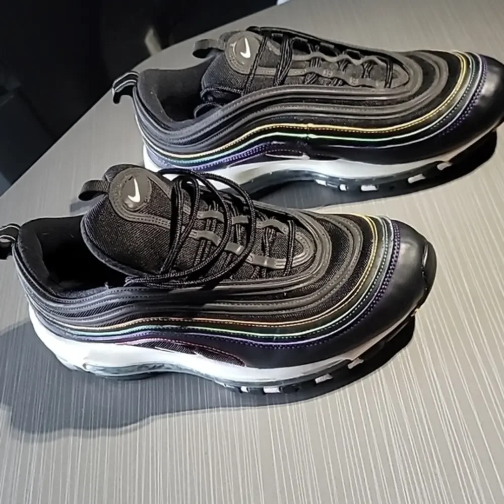 Nike Air Max 97 Black Leather&Mesh W/ Yellow/Green/Purple/Red Stitch Wo…‎