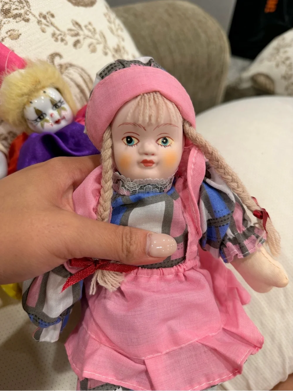 Vintage small  Clown and Doll Toy Set
