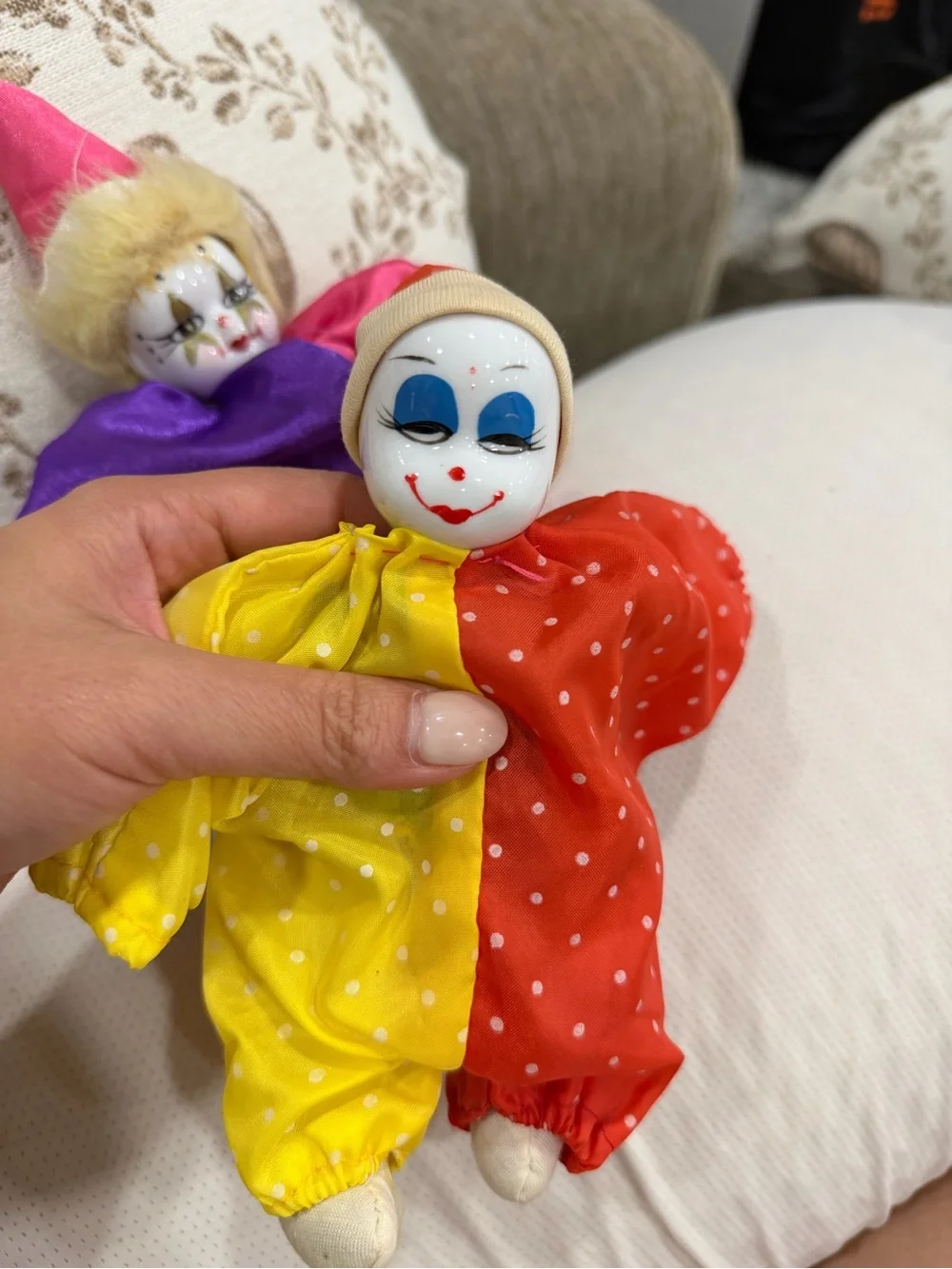 Vintage small  Clown and Doll Toy Set