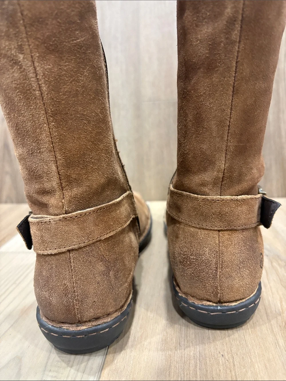 Born F35526 Joly Women's Tall Suede Riding Boots Buckle Chestnut Brown Size 10