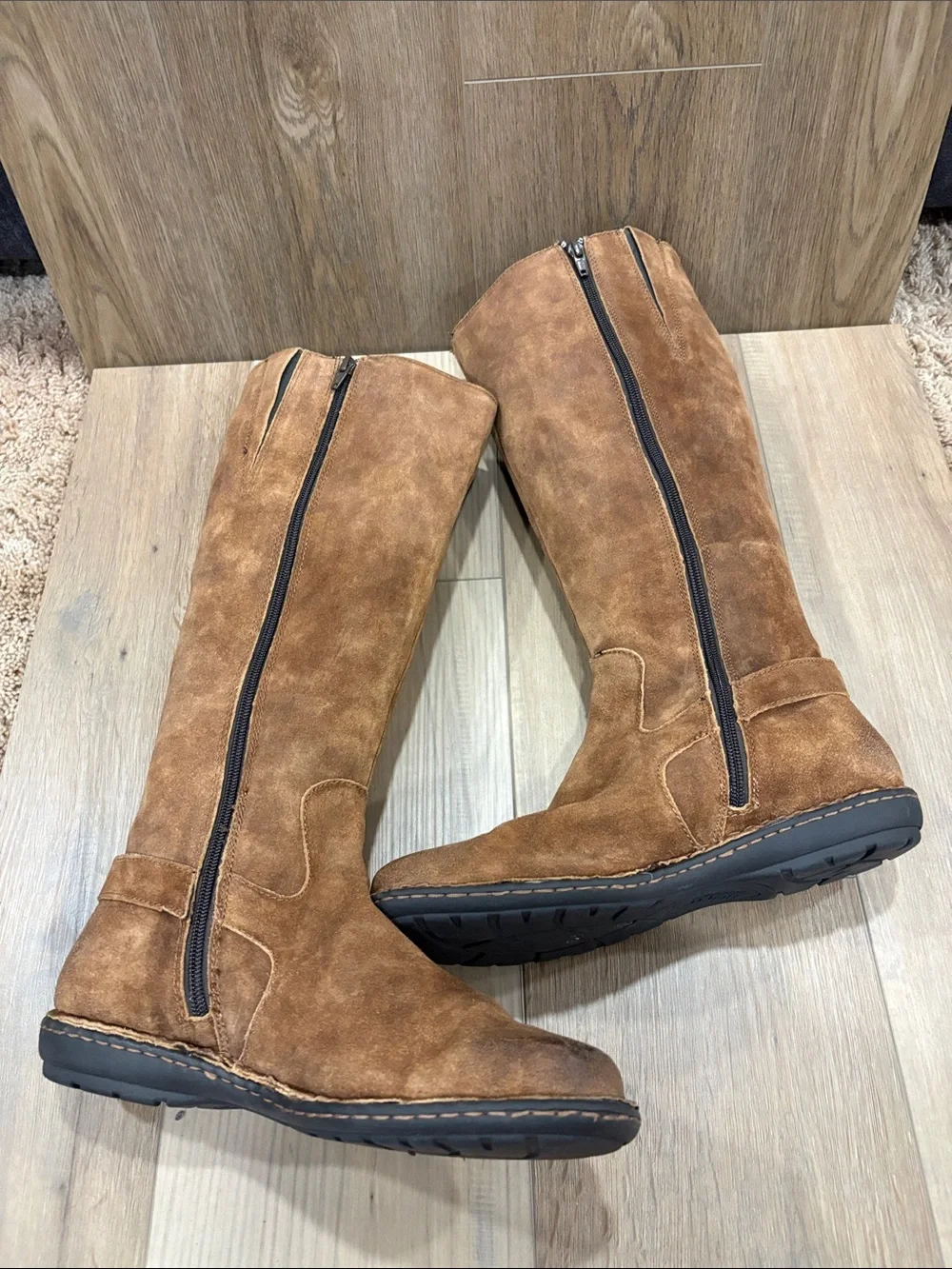 Born F35526 Joly Women's Tall Suede Riding Boots Buckle Chestnut Brown Size 10