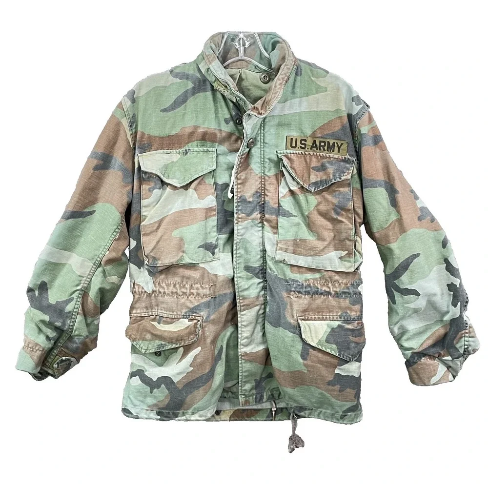 Vintage US Army M-65 Field Jacket Men's Small‎ Woodland Camo Military Tactical