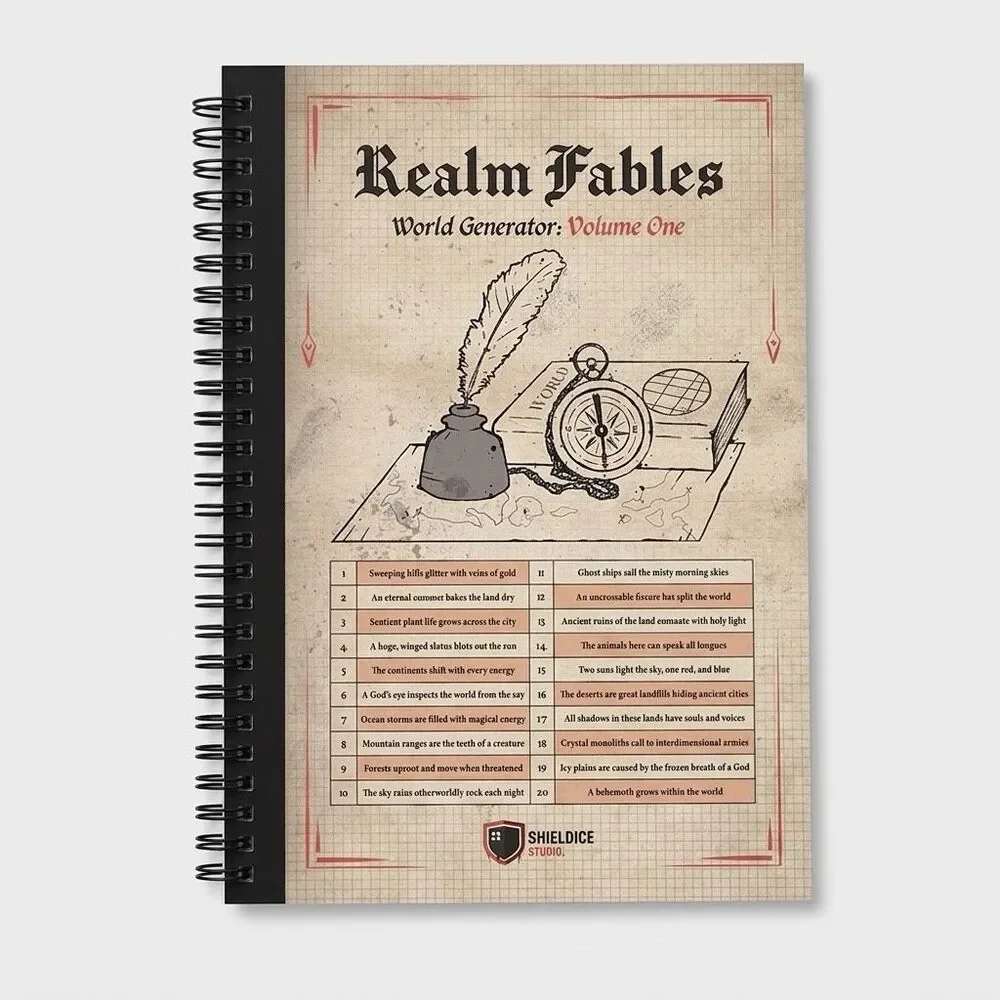 Realm Fables Vol.1 World Generator RPG Campaign Notebook Shieldice Studio TTRPG