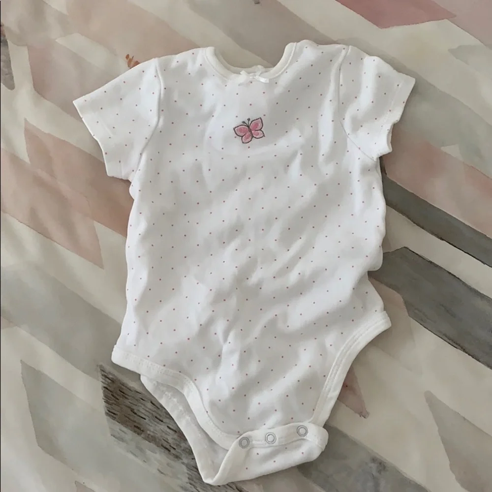 9M Never Worn White w/ Pink PolkaDot Onesie