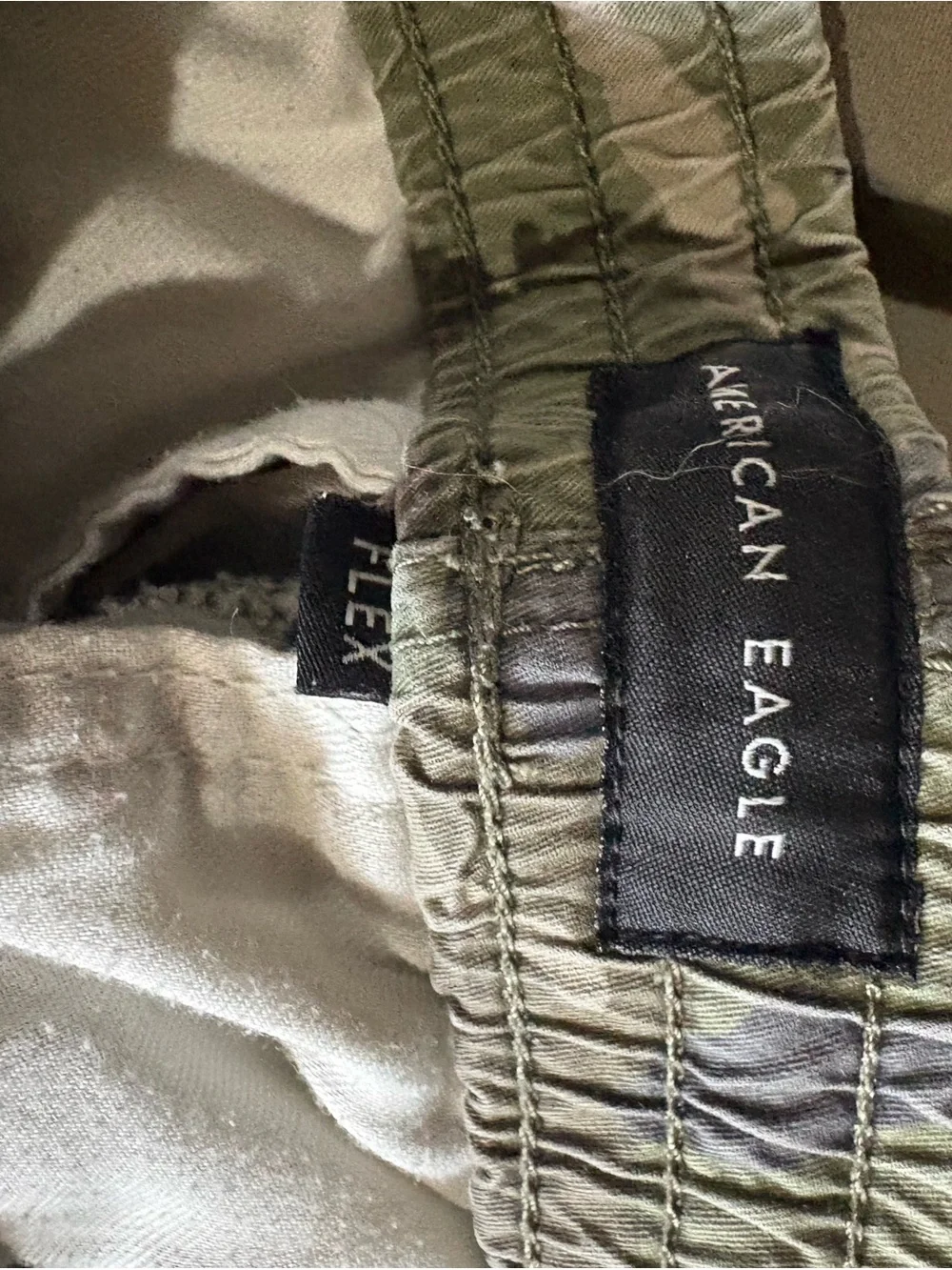 American Eagle Outfitters camo flap tan