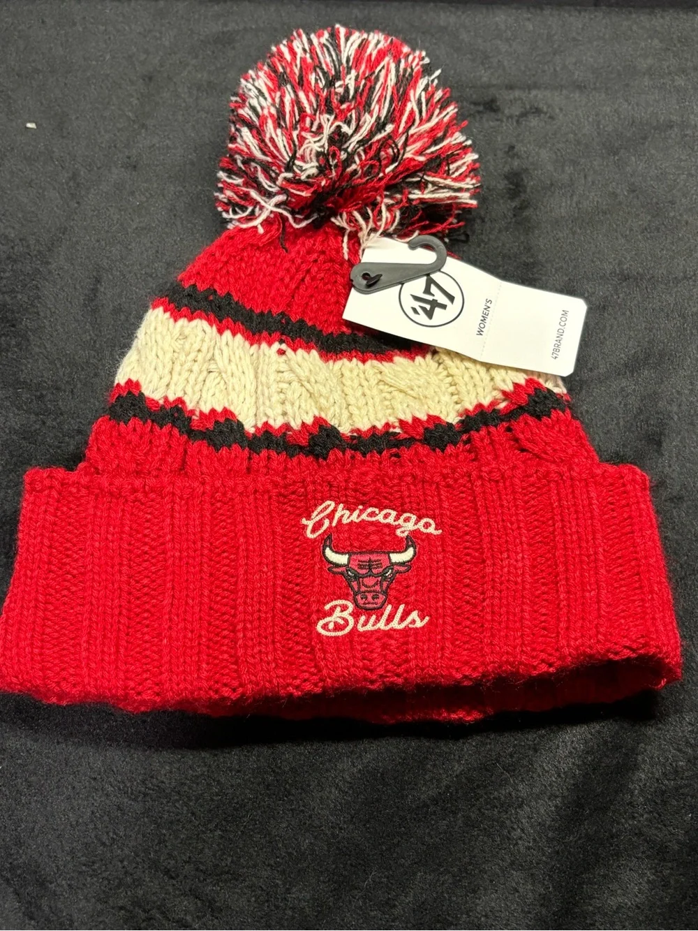 Chicago Bulls Red Pom Knit Beanie with Cream Accent