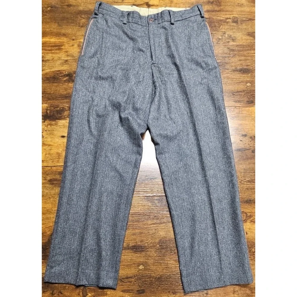Bills Khakis Gray Cuffed Wool Pleated Trousers Pants Men's 33x30 USA 50s Style