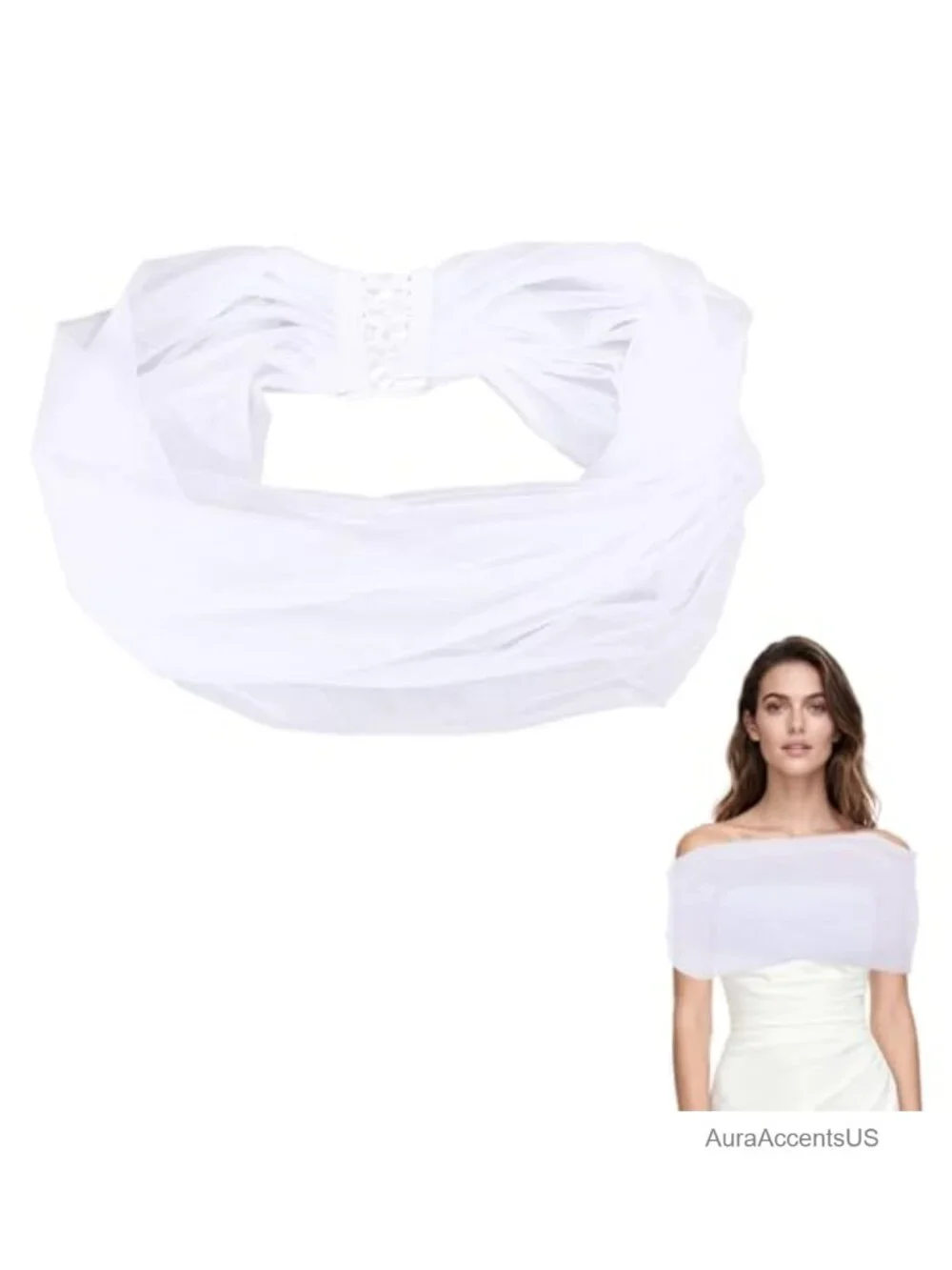 White Tulle Bridal Shawl Adjustable Wedding Cape Cover Up Women Formal Party