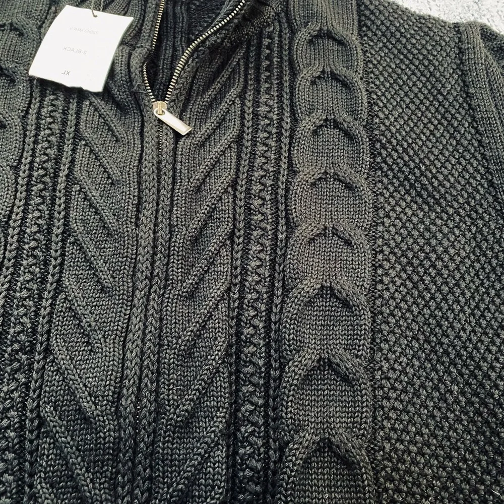 Belvedere Black Chunky Cable Knit Men's XL Cardigan Vintage NWT Old Money Luxury