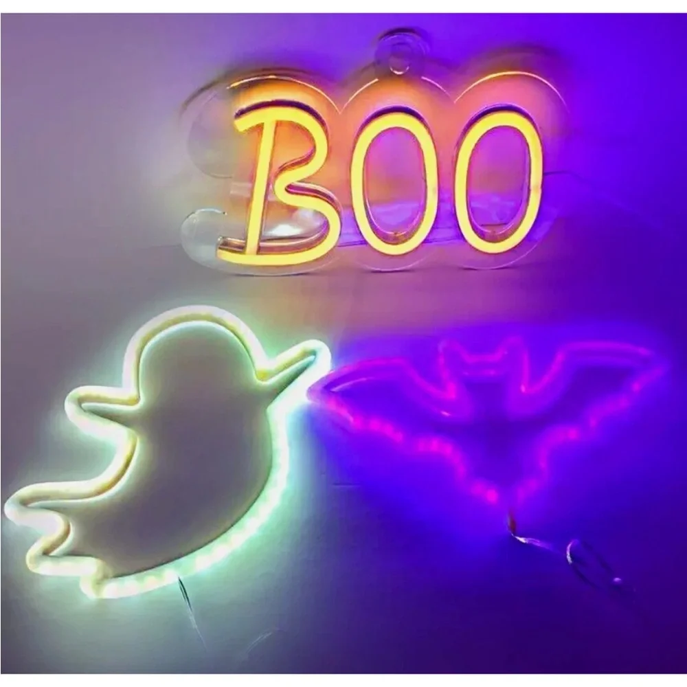 2023 Bullseye Playground 3 Faux Neon Signs - Bat Ghost & Boo Hanging 6