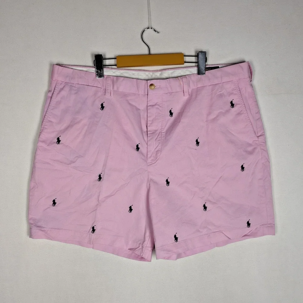 Polo Ralph Lauren Mens Pink All Over Pony Embroidered Stretch Classic Fit Shorts