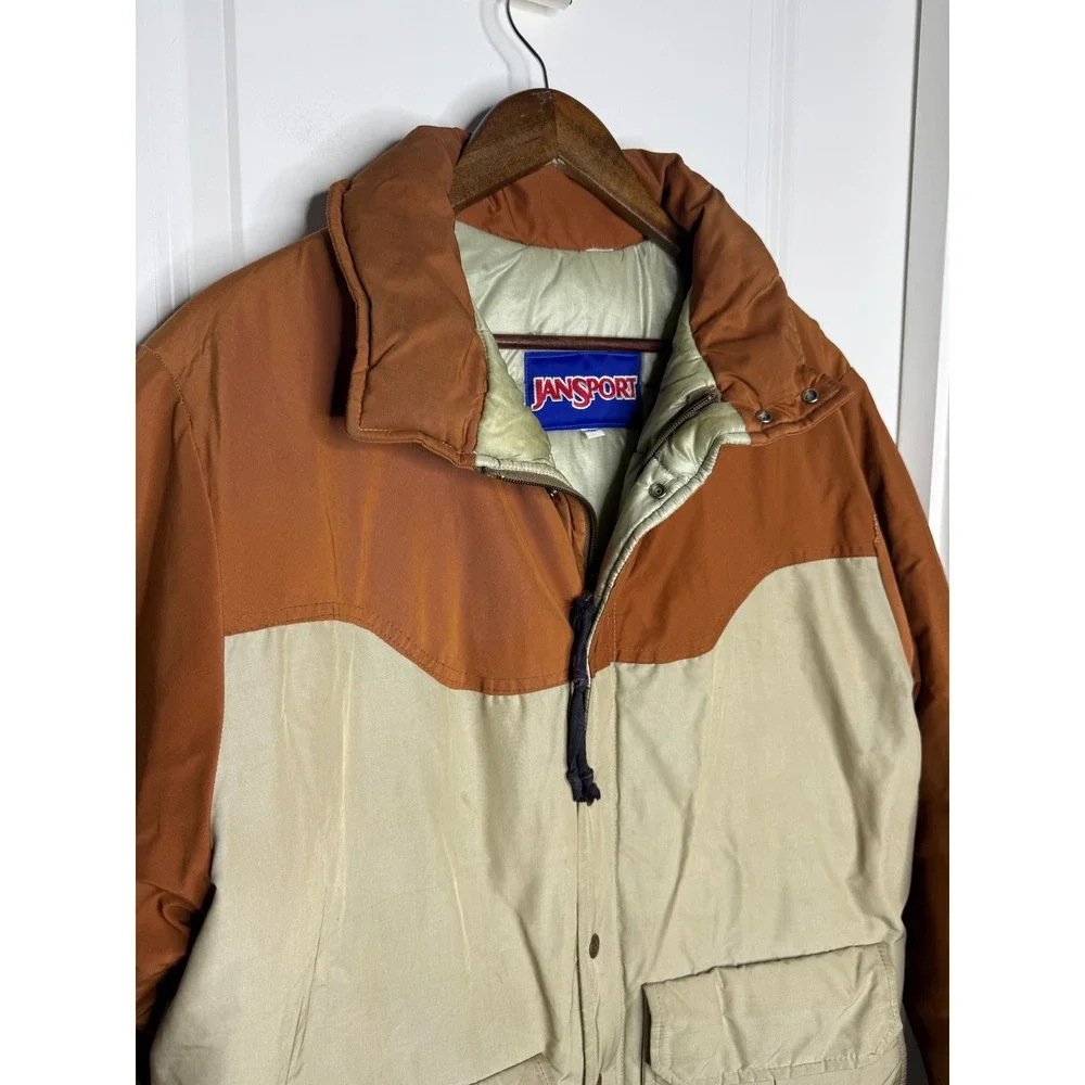 Vintage Jansport‎ Color Block Puffer Jacket Brown Tan Western Style Size L