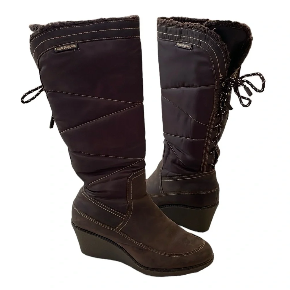 Hush Puppies Women's Size 7 medium brown Hilde Hyde Snow Boot with‎ wedge heel.