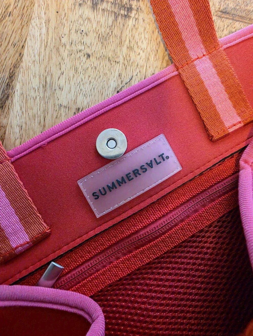 summersalt Red and Pink Striped-Handle Tote