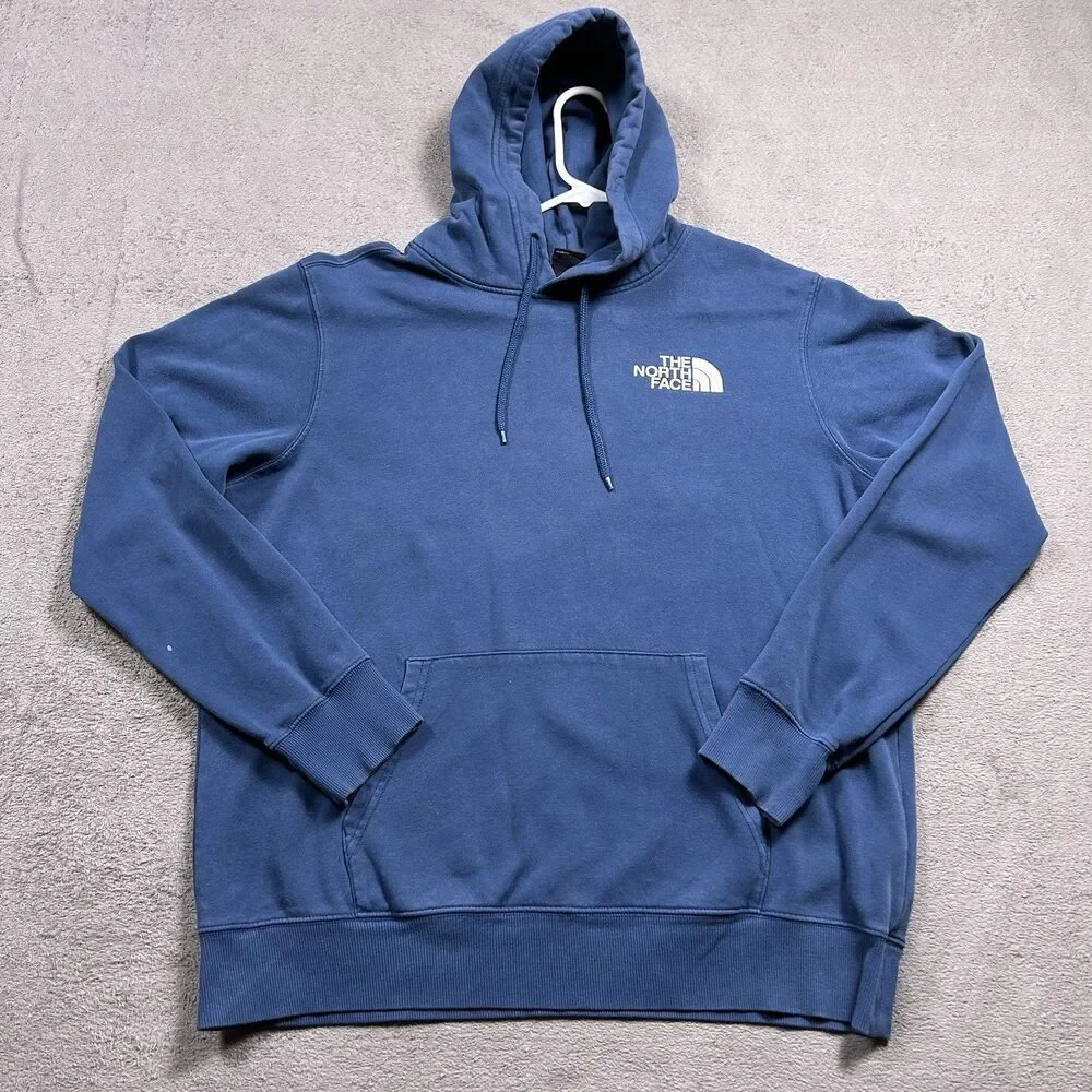 The North Face Pullover Hoodie Mens Medium Blue Box Logo Graphic Grid Gorpcore