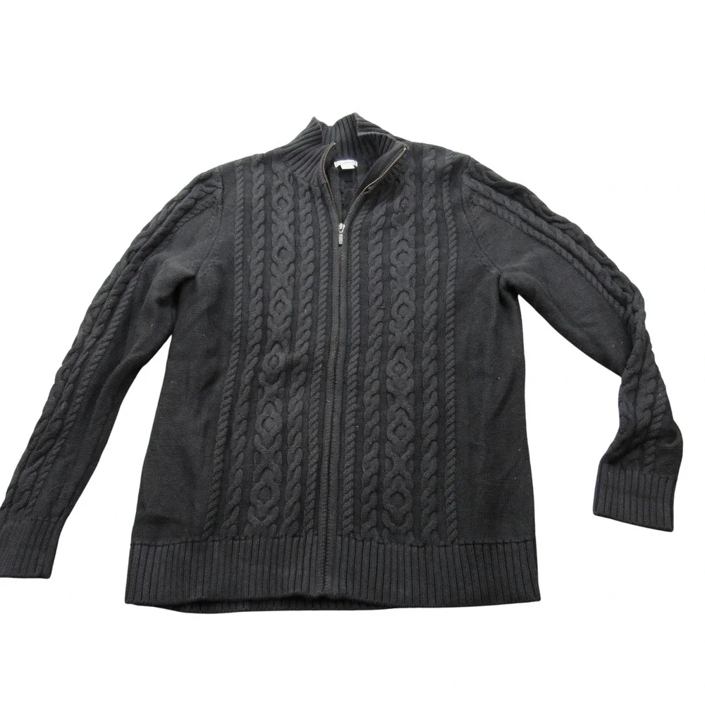 LLBean Mens Dark Gray Cable Knit Full Zip Mock Neck‎ Sweater XL