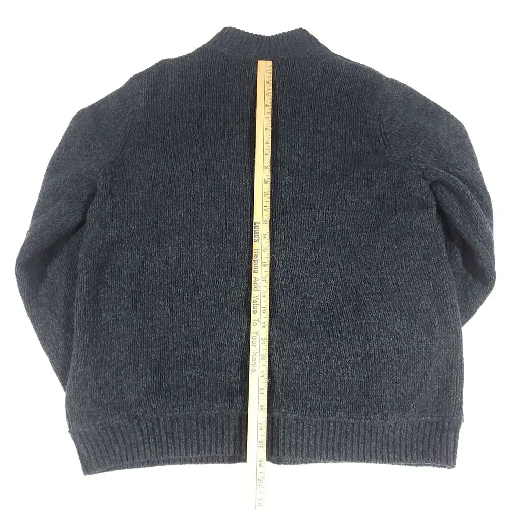 LL Bean Shacket Lambswool Cardigan‎ Sweater XL Blue Green Plaid Flannel Lined