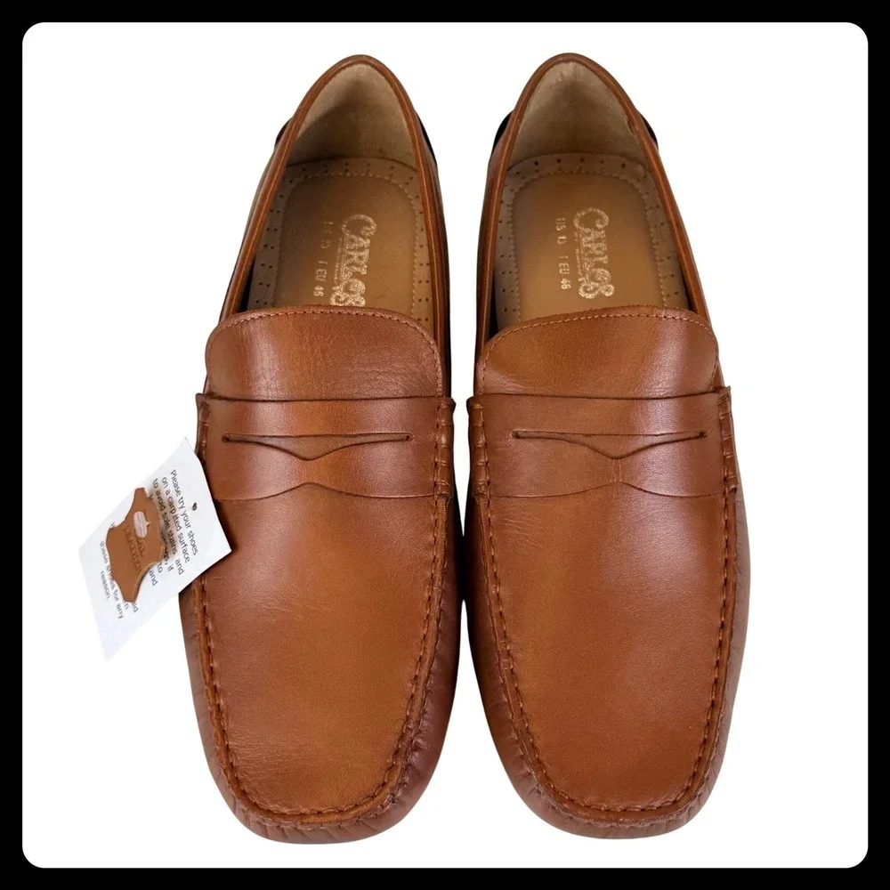 Carlos Santana Ritchie Penny Loafer Men 13 D Brown Leather Driving Moccasins NEW