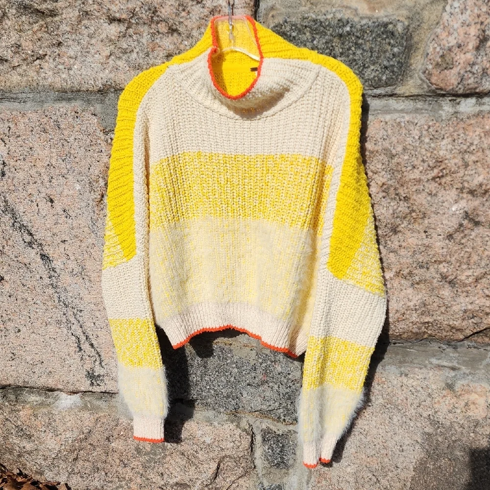 Free People Sunbrite Mock Neck Cropped Knit Sweater Medium