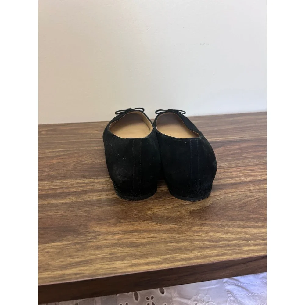 Talbots Black Suede Pointed Toe Bow Flats Womens 9.5 N Narrow Professional Shoes