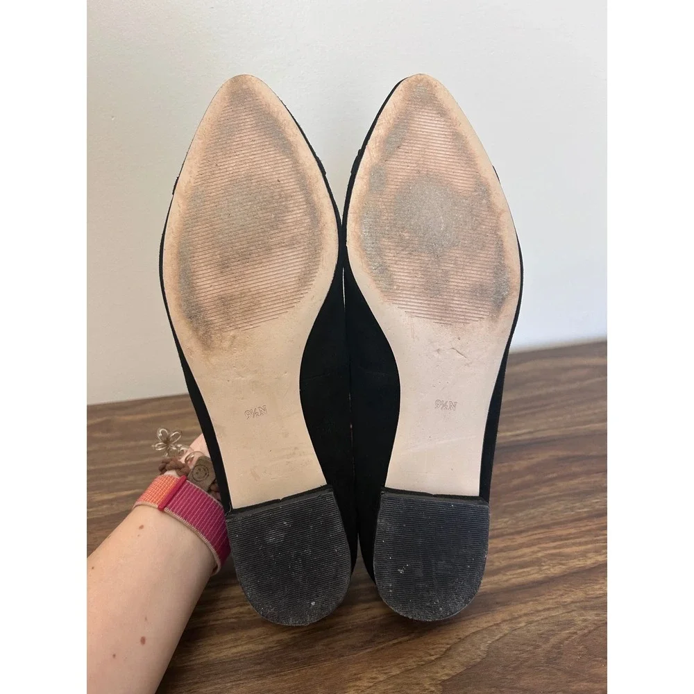Talbots Black Suede Pointed Toe Bow Flats Womens 9.5 N Narrow Professional Shoes