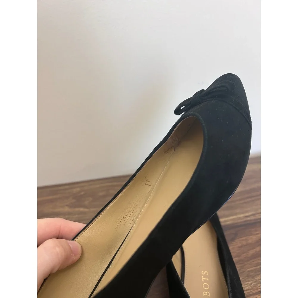 Talbots Black Suede Pointed Toe Bow Flats Womens 9.5 N Narrow Professional Shoes