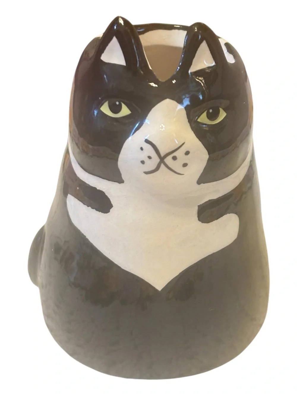 Abbott Hand-Painted Ceramic Cat Vase — black & white 3.5 inches