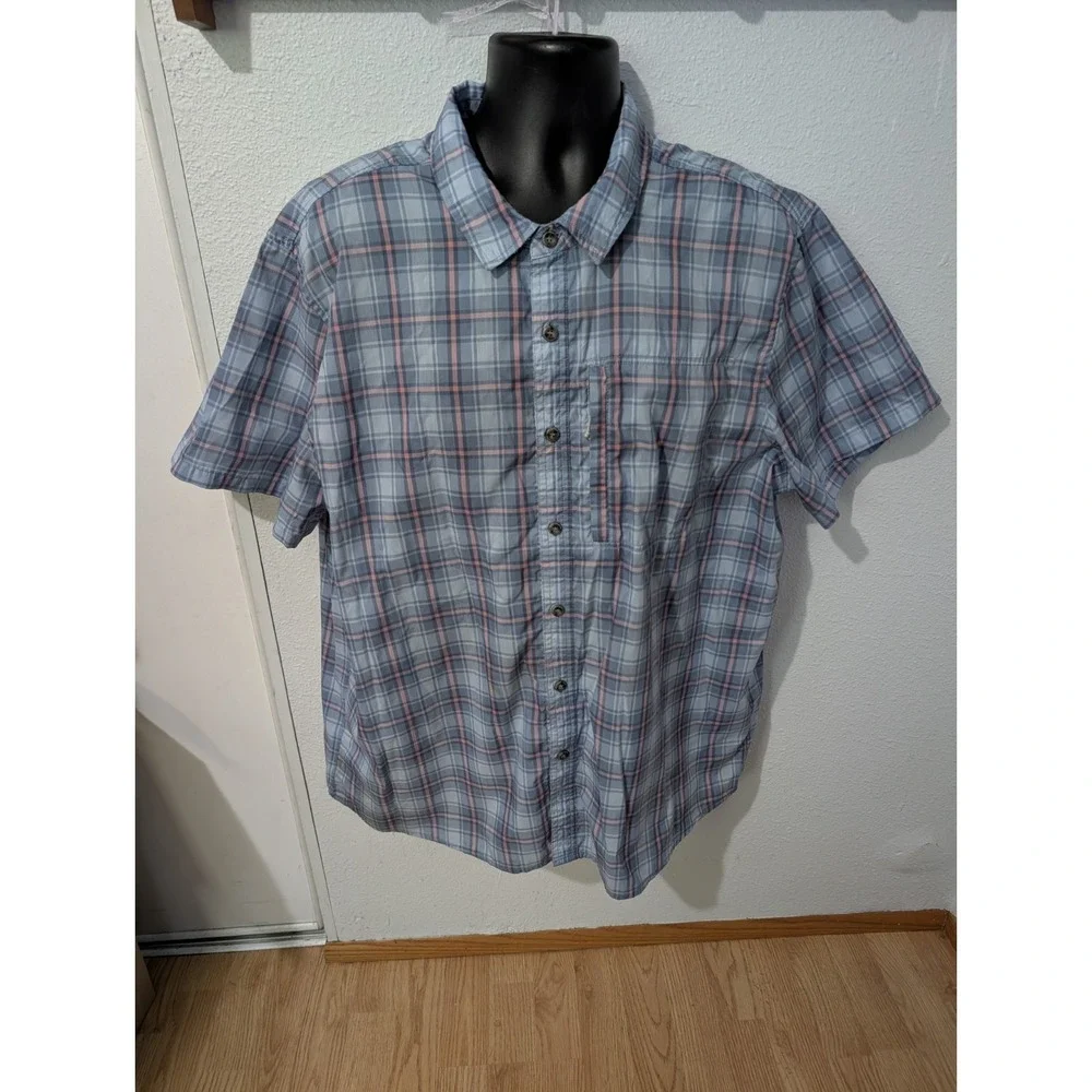 Free Country Plaid Button Front Shirt Men's XXL Blue‎ Pink Short Sleeve Fishing