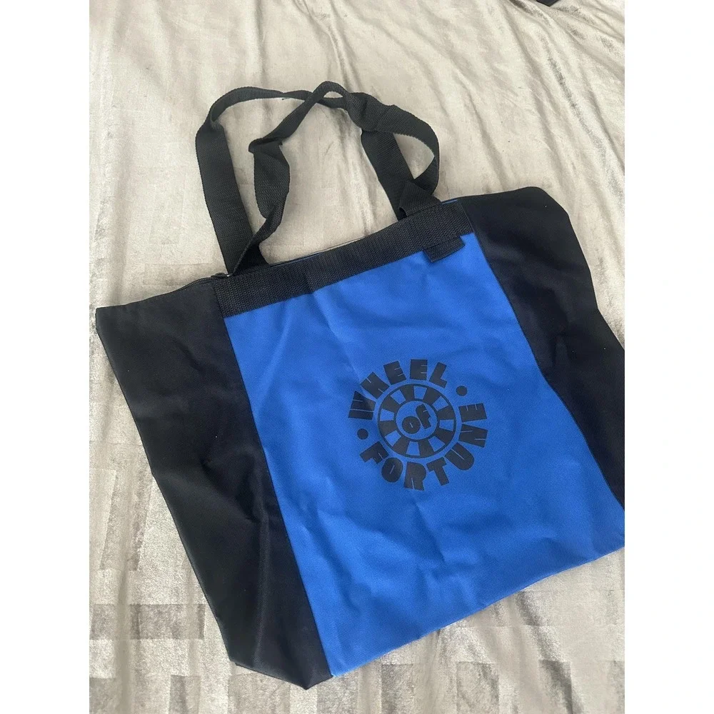 RARE Wheel‎ Of Fortune Tote Bag Blue Black Logo Zippered Shoulder Carryall Large