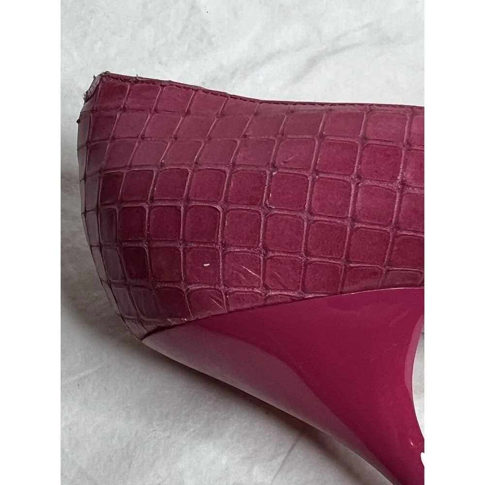 Enzo Angiolini Pink Croc Embossed Peep Toe Heels Women's Size 8.5M Leather Pumps