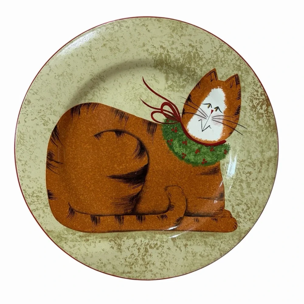 Sakura Christmas cat‎ fiddlestix Salad Dessert plate Orange Tabby 8