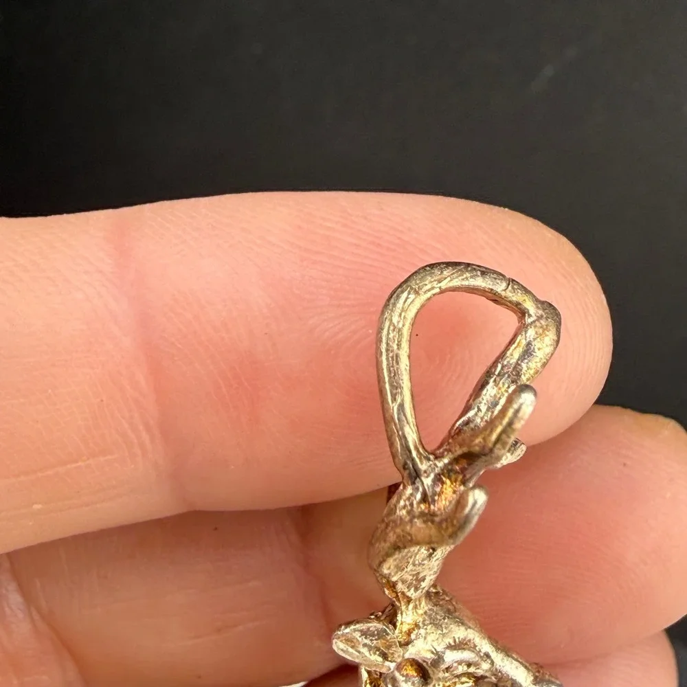 Vintage Pendant Deer Gold Tone Textured Antler Stag 925 READ