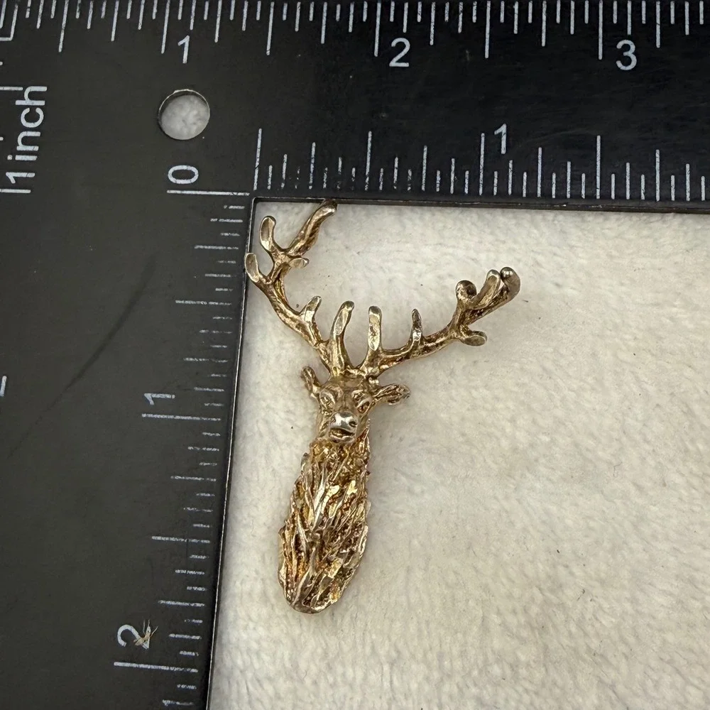Vintage Pendant Deer Gold Tone Textured Antler Stag 925 READ