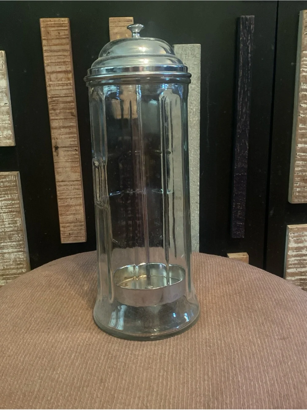 Vintage TableCraft Paneled Glass Straw Dispenser Chrome Lid Retro Diner 11