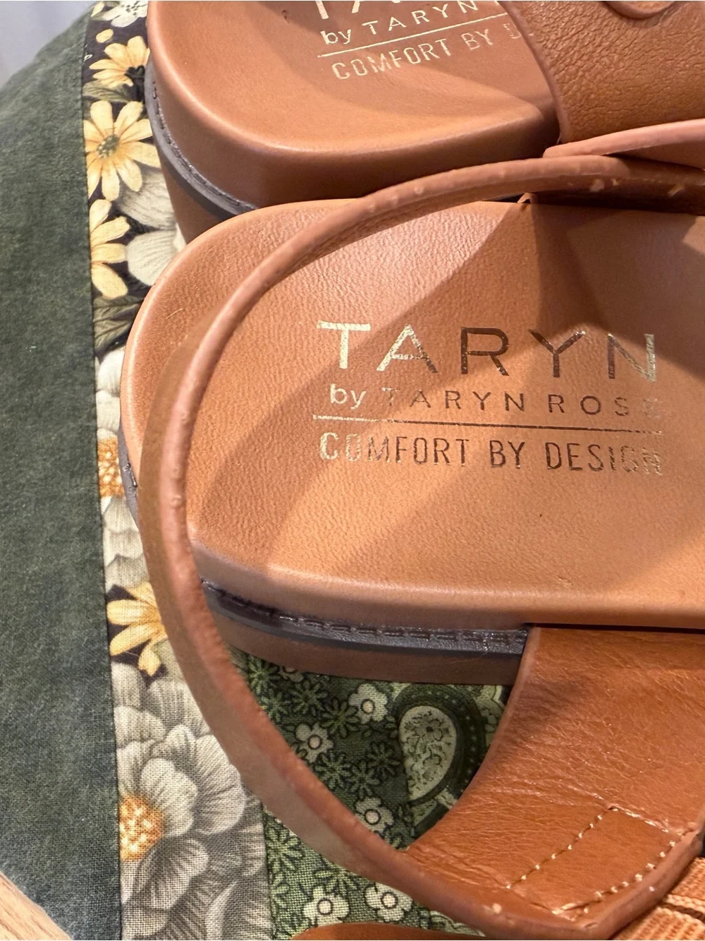 Taryn Rose Cognac Leather Two-Strap Ankle Platform Sandals