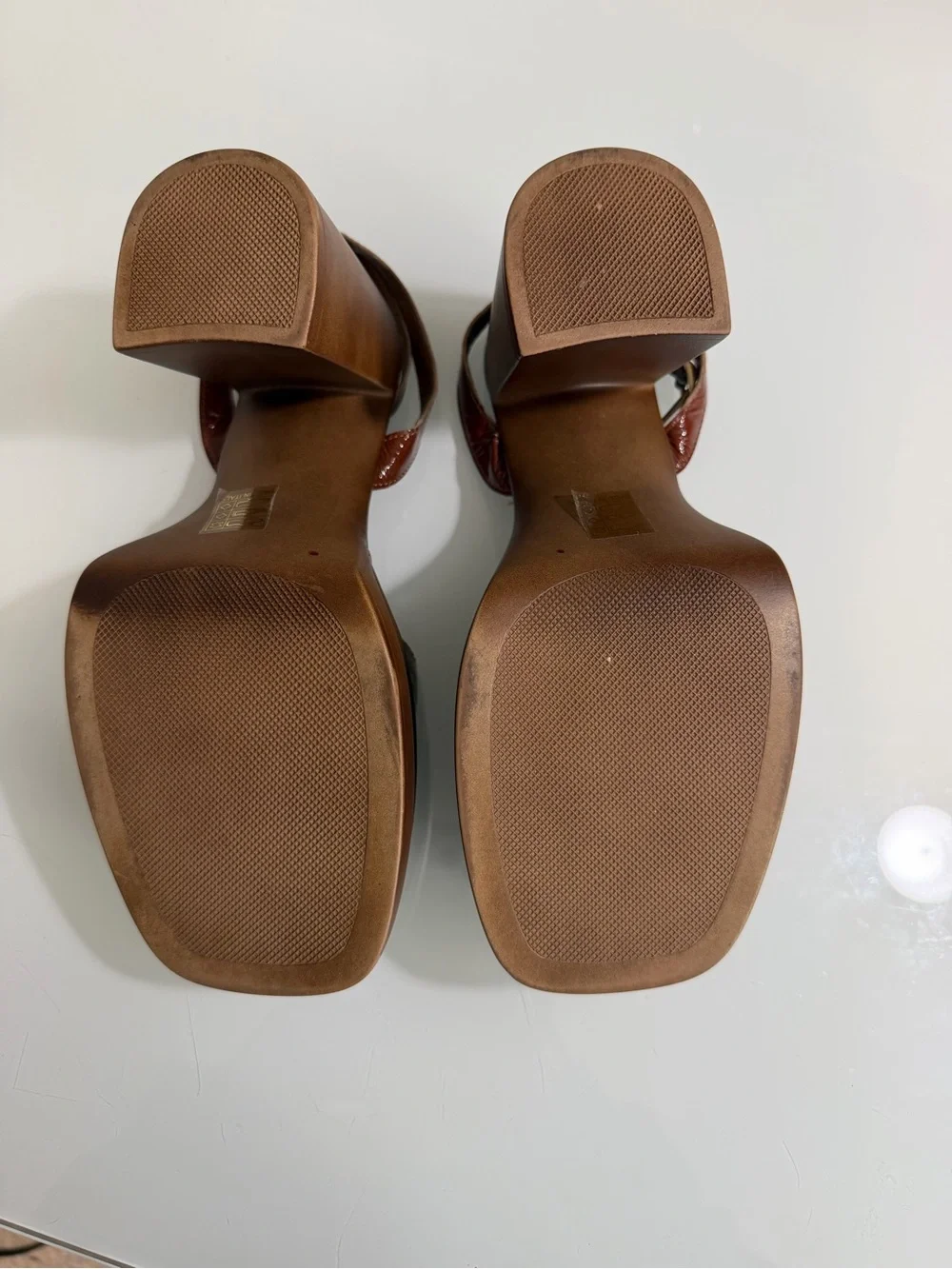 Free People Patent Leather Platform Sandals in Cognac Brown