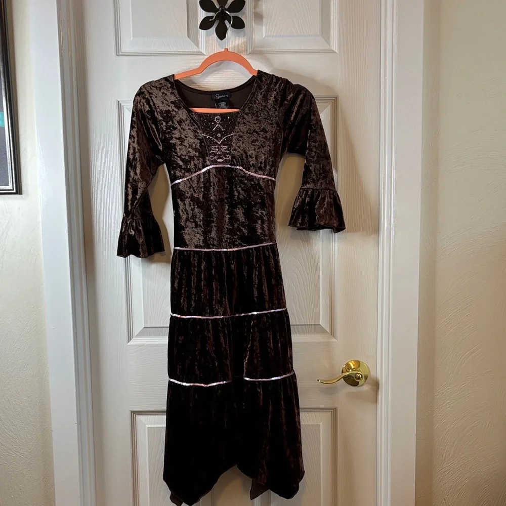 Speechless Brown Velvet w/Pink Sequins Dress for Costume Dress Up Party Like New